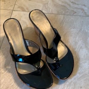 Marc Fisher black patent cork wedge Size 7 1/2